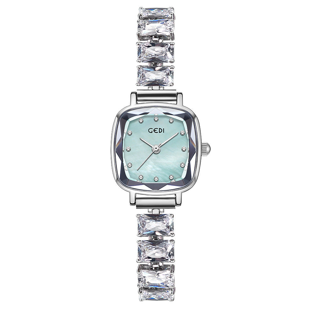 Celeste Ice Silver-Tone Baguette CZ Shell Dial Quartz Watch