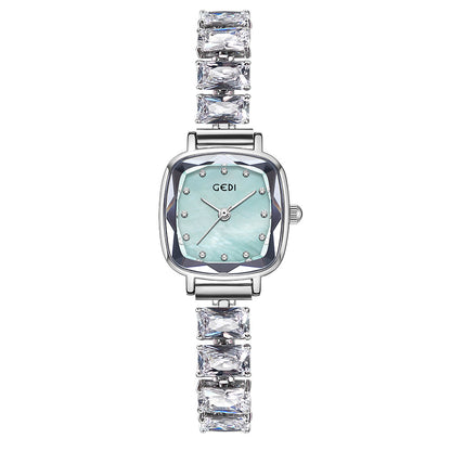 Celeste Ice Silver-Tone Baguette CZ Shell Dial Quartz Watch