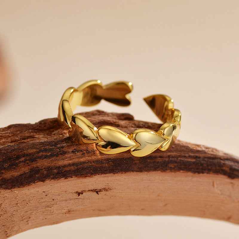 "Linked Hearts" 925 Sterling Silver Open Heart Ring