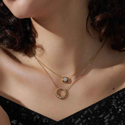 “Axis Core” 925 Sterling Silver Pavé Geometric Necklace