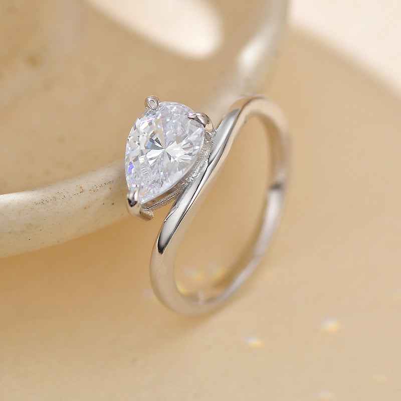 "Wave Dewdrop" 925 Sterling Silver Teardrop Zircon Ring