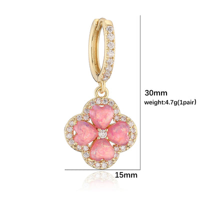 “Clover Bloom” Gold-Tone Brass Colorful Zircon Clover Jewelry Set