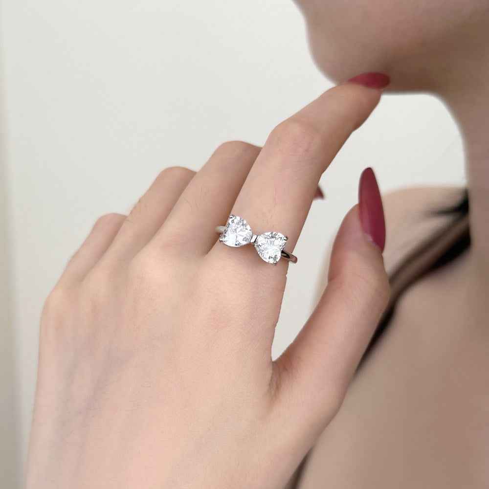 “Twin Devotion” 925 Sterling Silver Double Heart Ring