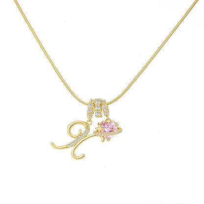 “Celestial Initial” Gold Plated Brass Alphabet Pendant Necklace