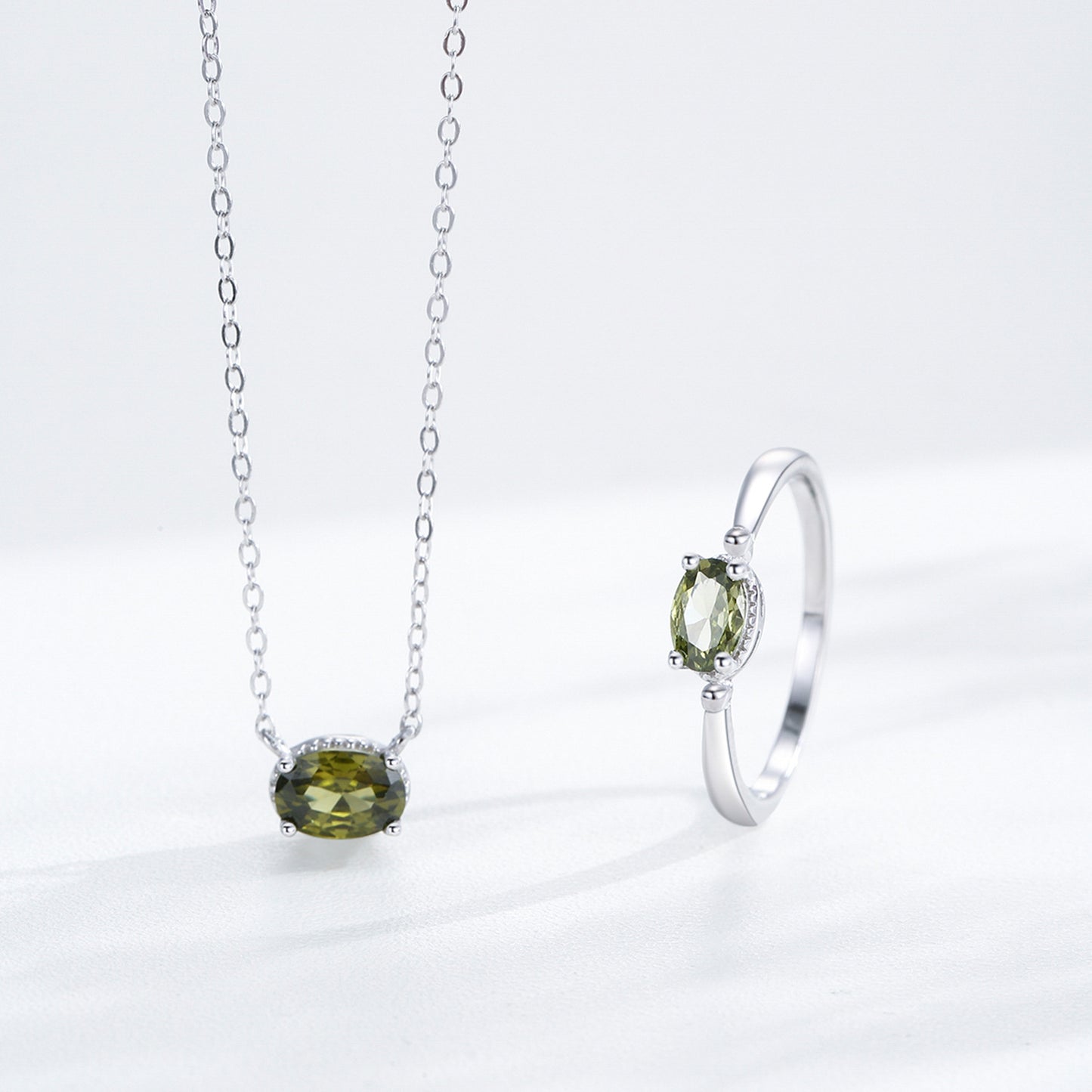 “Olive Glow” 925 Sterling Silver Oval Zircon Jewelry Set