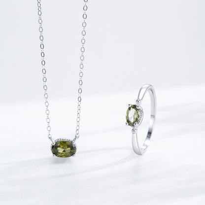 “Olive Glow” 925 Sterling Silver Oval Zircon Jewelry Set