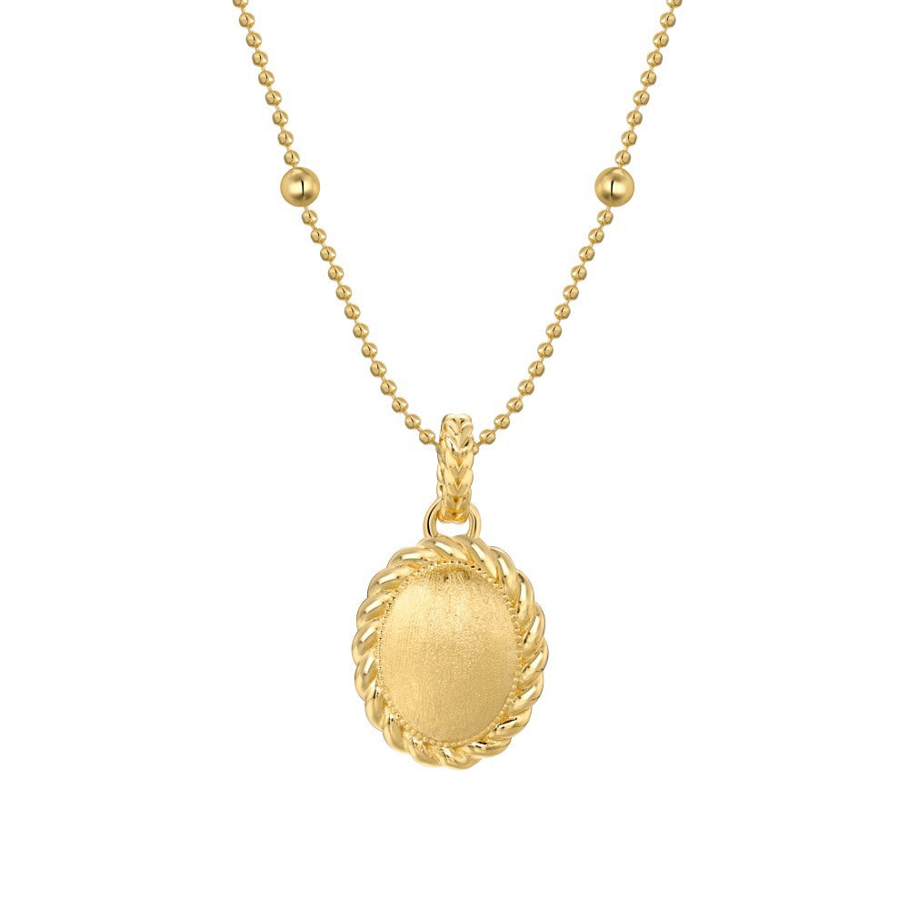 "Golden Weave" 925 Sterling Silver Brushed Oval Necklace & Stud Earring Set