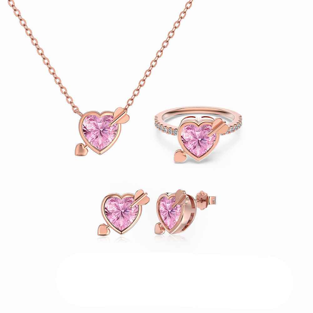 “Cupid Spark” 925 Sterling Silver Rose Gold Pink Heart Jewelry Set