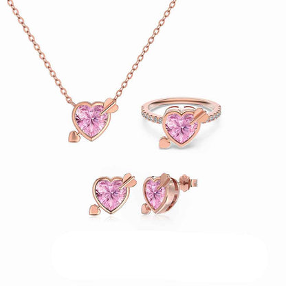 “Cupid Spark” 925 Sterling Silver Rose Gold Pink Heart Jewelry Set