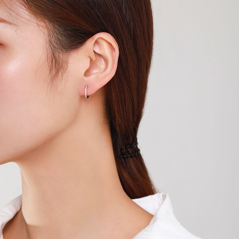 “Lumière Line” 925 Sterling Silver Pavé Huggie Hoop Earrings