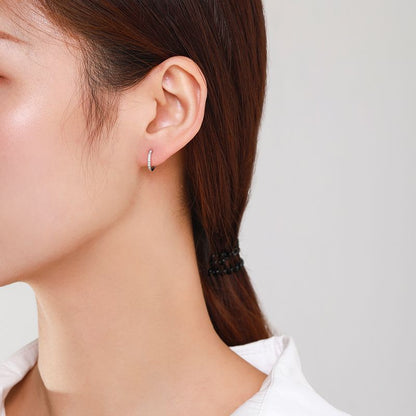 “Lumière Line” 925 Sterling Silver Pavé Huggie Hoop Earrings
