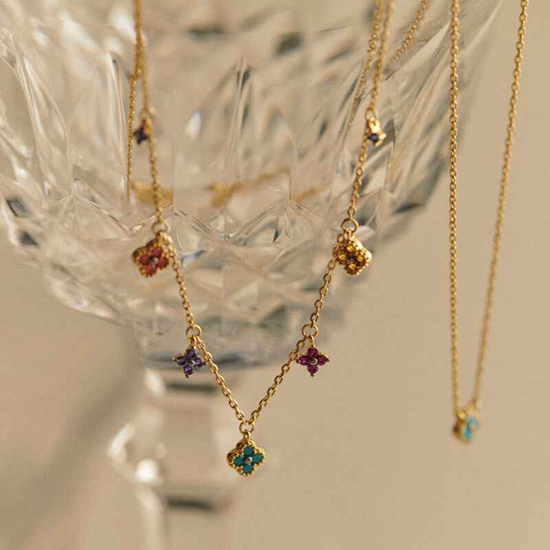 “Lucky Clover Garden” Sterling Silver Gemstone Necklace & Bracelet Set