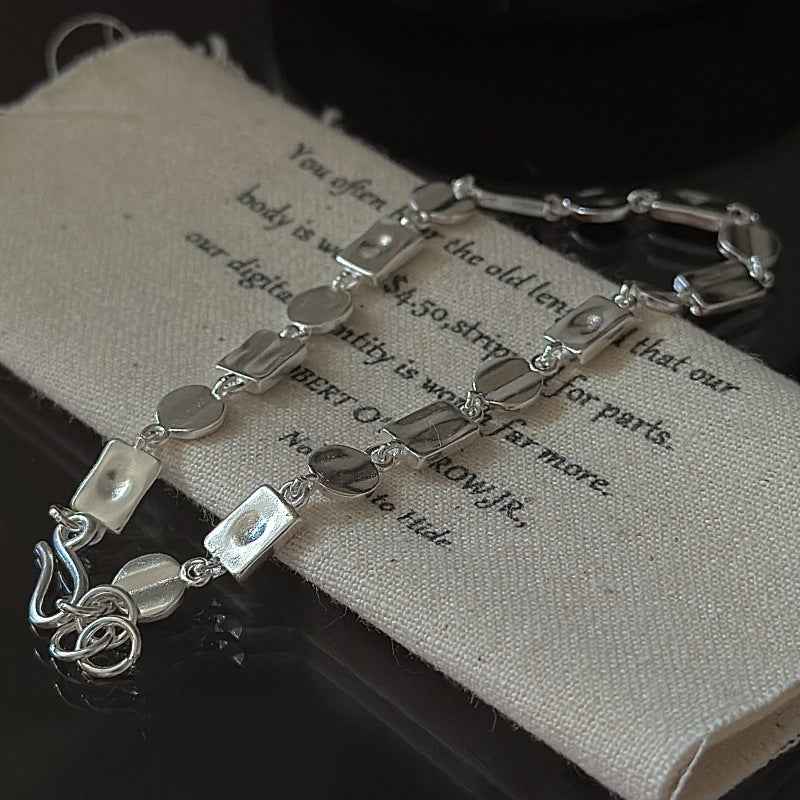 “Matte Geometry” 925 Sterling Silver Korean Minimalist Matte-Link Bracelet
