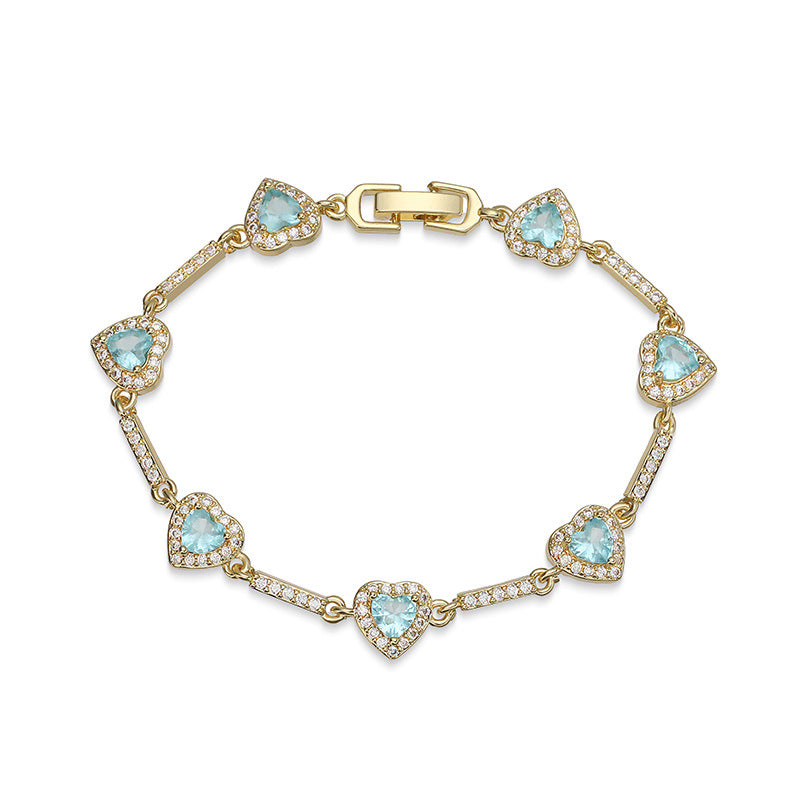 “Heartline” Gold-Tone Brass Colorful Zircon Heart Jewelry Set