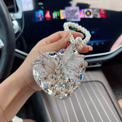 Crystal Butterfly Heart Compact Mirror Keychain & Bag Charm