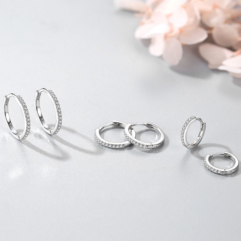 “Lumière Line” 925 Sterling Silver Pavé Huggie Hoop Earrings