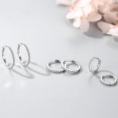 “Lumière Line” 925 Sterling Silver Pavé Huggie Hoop Earrings