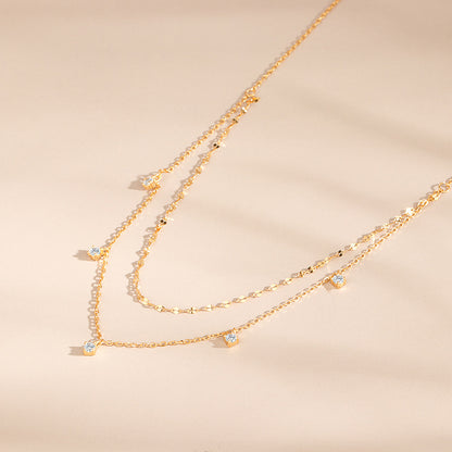 “Celestial Drape” S925 Sterling Silver Layered Stardust Necklace