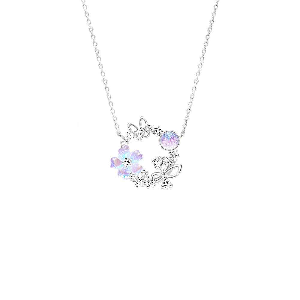 “Sakura Wreath” S925 Sterling Silver Dream Blossom Jewelry Set (Necklace & Earrings)