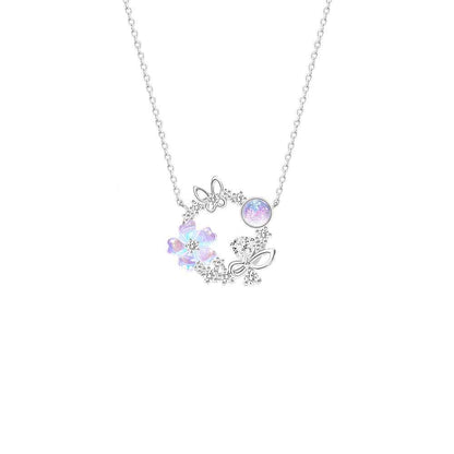 “Sakura Wreath” S925 Sterling Silver Dream Blossom Jewelry Set (Necklace & Earrings)