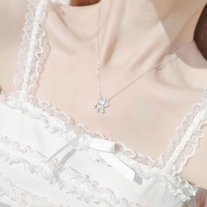 “Aurora Bless” 925 Sterling Silver Opalescent Crystal Lock Necklace