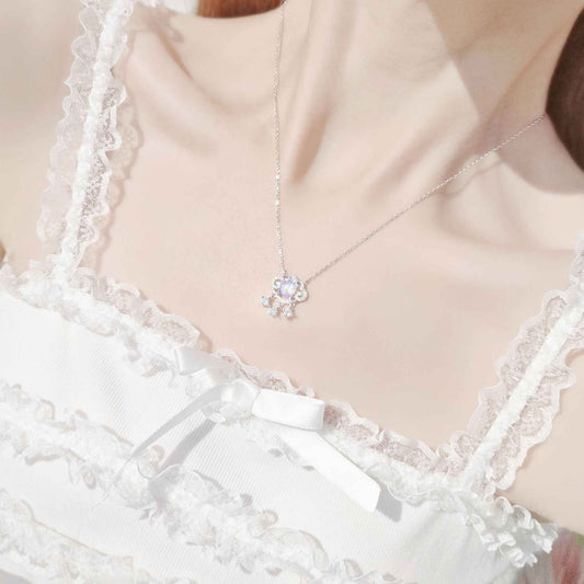 “Aurora Bless” 925 Sterling Silver Opalescent Crystal Lock Necklace