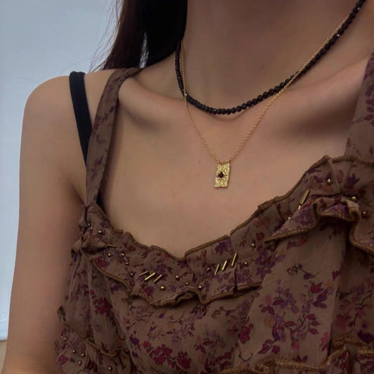 Crimson Frame 18K Gold-Plated Brass Ruby Pendant Necklace