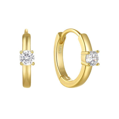 “Lumière Loop” S925 Sterling Silver Solitaire Hoop Earrings