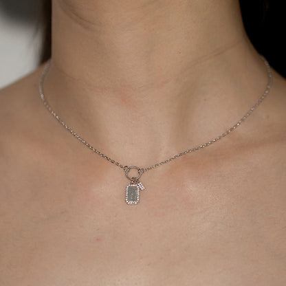 “Edge Atelier” 925 Sterling Silver Pavé Zirconia Tag Necklace