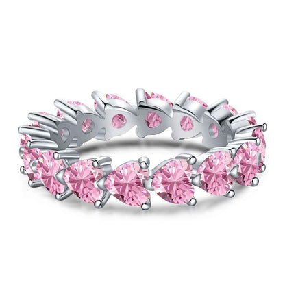 “Sweetheart Eternity” 925 Sterling Silver Pink Heart Eternity Ring