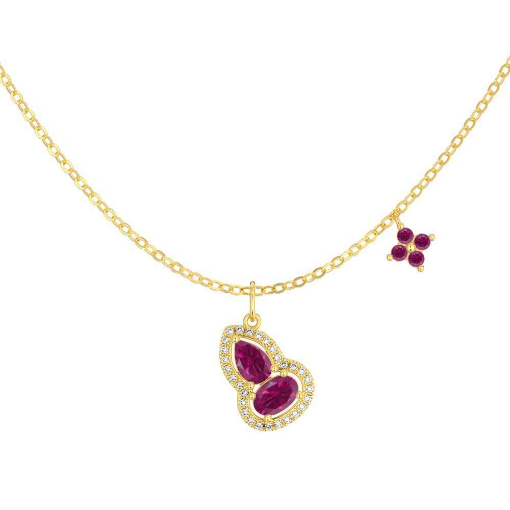 “Crimson Gourd” S925 Sterling Silver Double Drop Necklace