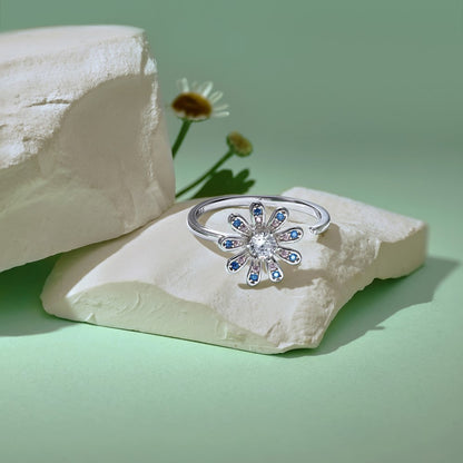 “Petal Spin” 925 Sterling Silver Rotating Flower Stress-Relief Ring