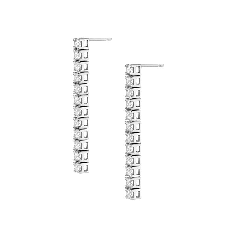 “Linear Radiance” 925 Sterling Silver Diamond Bar Drop Earrings