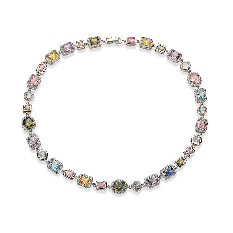Imperial Mosaic Brass Genuine Gold-Plated 3A Multicolor Zircon Geometric Necklace & Bracelet Set