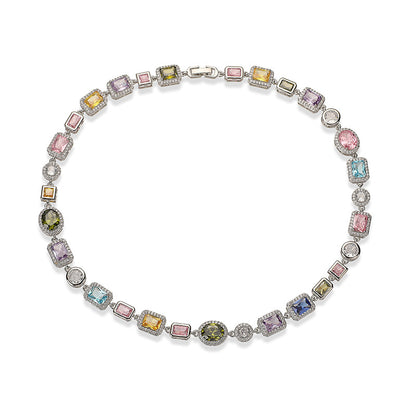 Imperial Mosaic Brass Genuine Gold-Plated 3A Multicolor Zircon Geometric Necklace & Bracelet Set