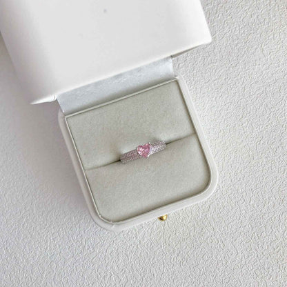 “Rosy Glimmer” 925 Sterling Silver Pink Pavé Heart Ring