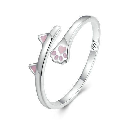 "Be Your Meow" 925 Sterling Silver Pink Cat Paw Adjustable Ring – Cute & Playful