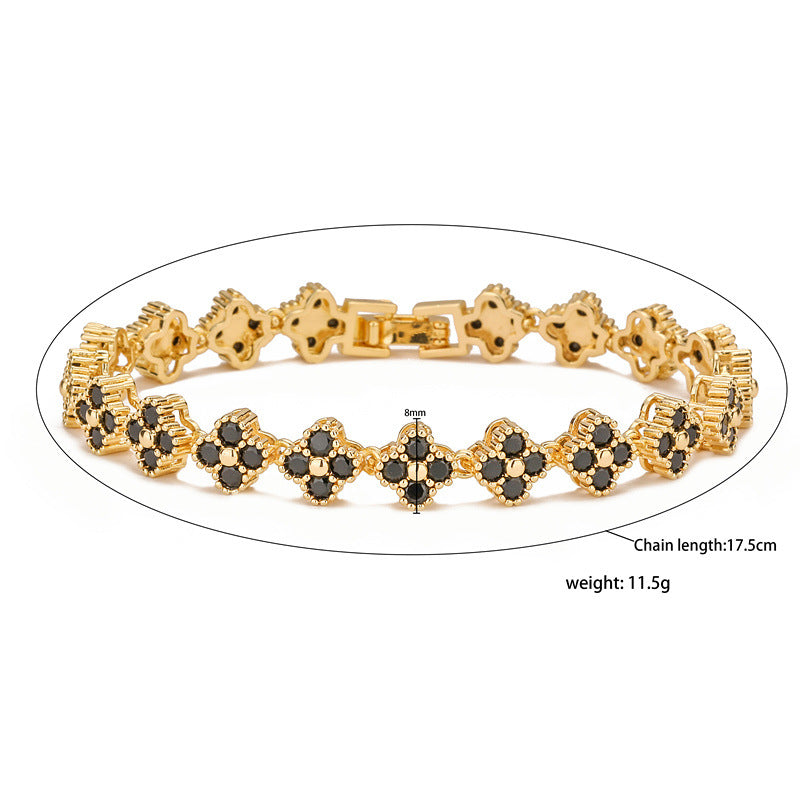 Clover Royale Brass 18K Gold-Plated 3A Zircon Floral Necklace & Bracelet Set