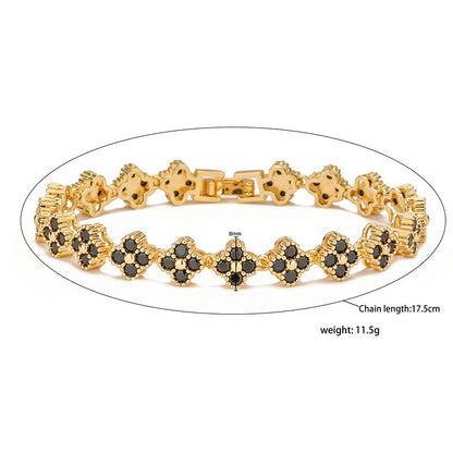 Clover Royale Brass 18K Gold-Plated 3A Zircon Floral Necklace & Bracelet Set