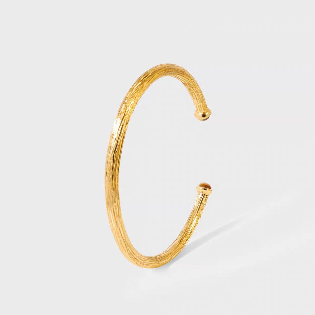 Tiger’s Gaze 18K Gold-Plated Brass Tiger Eye Open Cuff