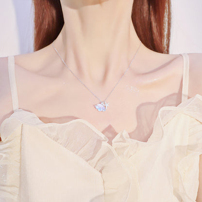 “Tidal Glow” S925 Sterling Silver Opalescent Shell & Starfish Jewelry Set (Necklace & Bracelet)