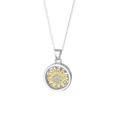“Sunlit Bloom” S925 Sterling Silver Rotating Sunflower Necklace