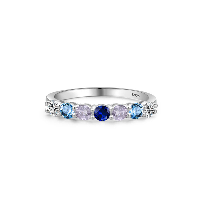 “Celeste Row” 925 Sterling Silver Round Multi-Stone Band Ring