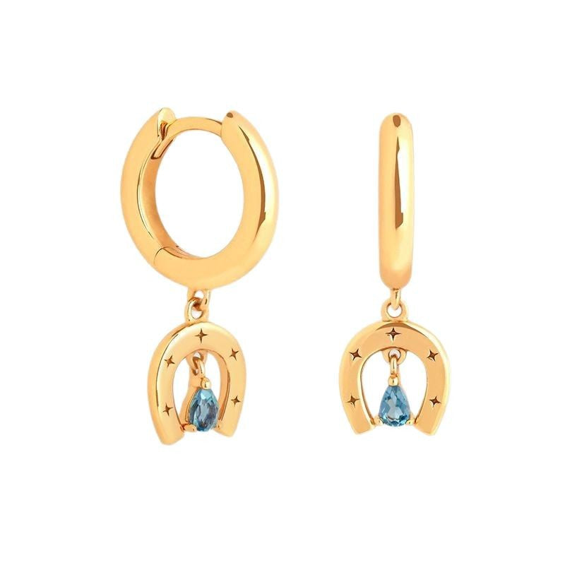 “Stella Arc” 925 Sterling Silver Blue Zircon Geometric Huggie Earrings