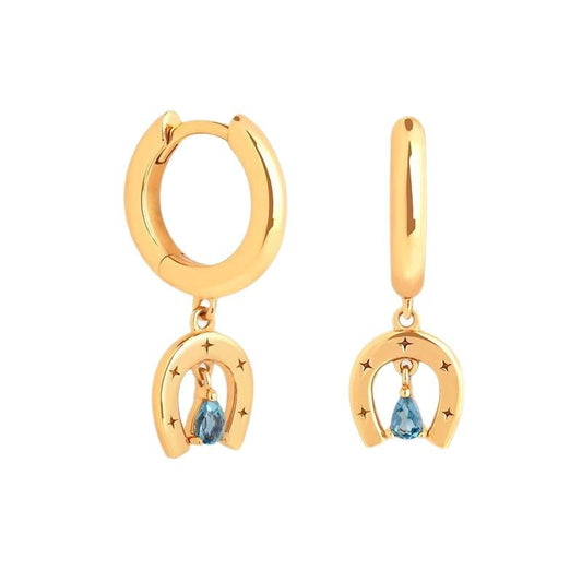 “Stella Arc” 925 Sterling Silver Blue Zircon Geometric Huggie Earrings