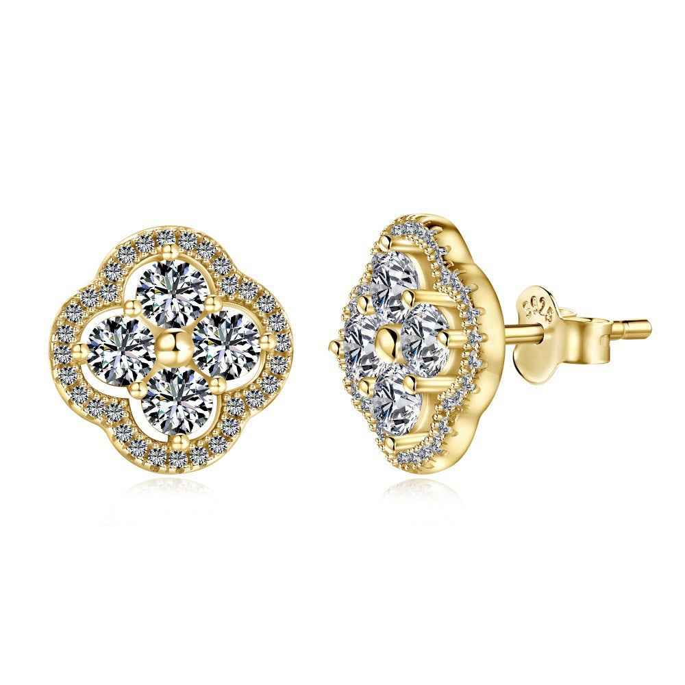 “Everluck Petal” 925 Sterling Silver Four-Petal Zircon Jewelry Set