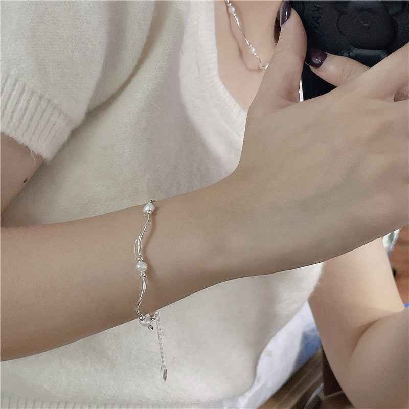 "Waves & Pearls" 925 Sterling Silver Necklace & Bracelet