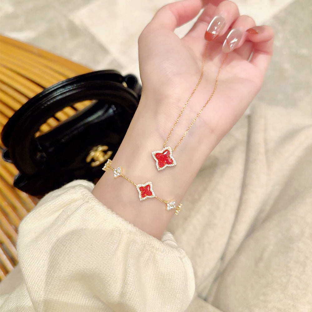 “Stellar Clover” Original Design 925 Sterling Silver Starburst Four-Leaf Clover Jewelry Set