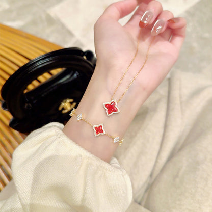 “Stellar Clover” Original Design 925 Sterling Silver Starburst Four-Leaf Clover Jewelry Set