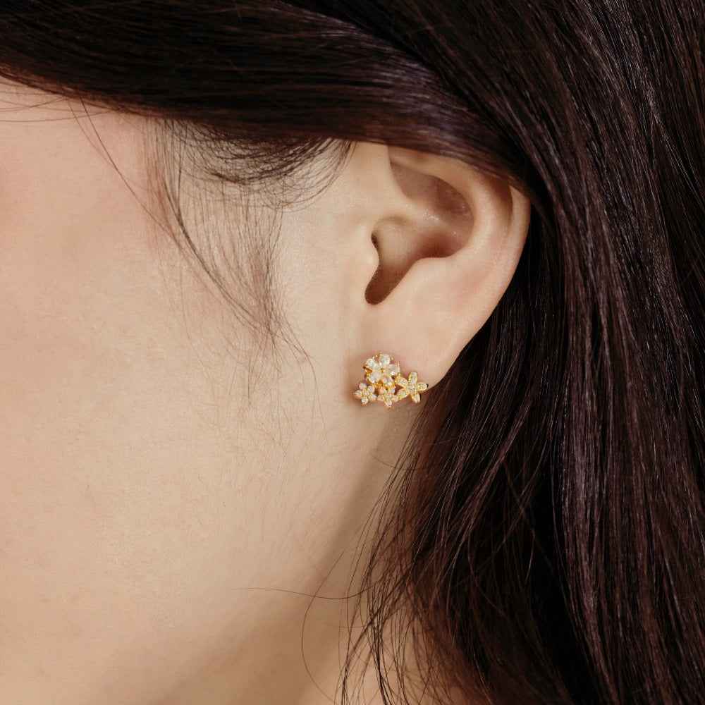 "Crystal Snowfall" 925 Sterling Silver Star & Snowflake Stud Earrings